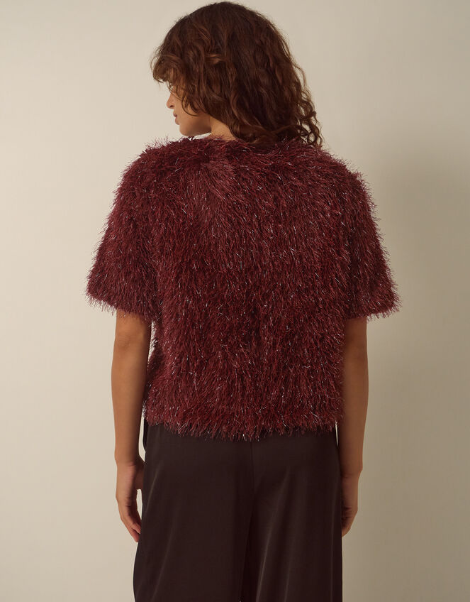 Terri Short Sleeve Fringe Top, Red (BURGUNDY), large