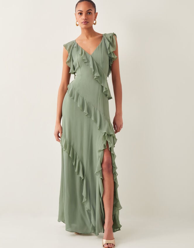 Romy Ruffle Maxi Dress, Green (SAGE), large