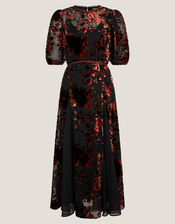 Carolyn Midi Devoré Dress, Black (BLACK), large