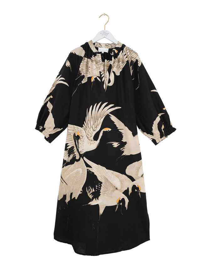 One Hundred Stars Stork Print Midi Dress, Black (BLACK), large
