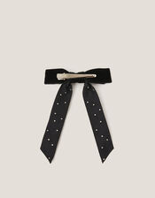 Pearly Velvet Ribbon Bow Hair Clip, , large