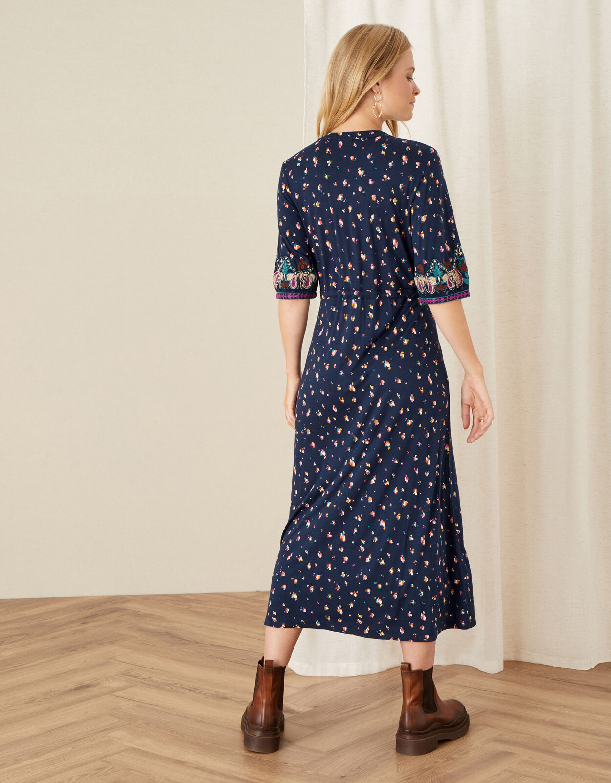 warehouse verity floral midi wrap dress