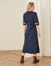 Embroidered Jersey Midi Dress, Blue (NAVY), large