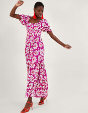Murtle Woodblock Print Dress in Sustainable Viscose, Pink (PINK), large