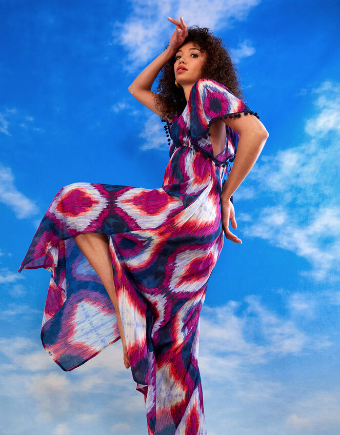 Premium Ikat Maxi Kaftan Dress, Purple (PURPLE), large