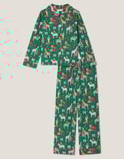 Christmas Animal Print Long Pyjamas Set, Green (GREEN), large
