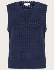 Stitch Knit Tank Top, Blue (NAVY), large