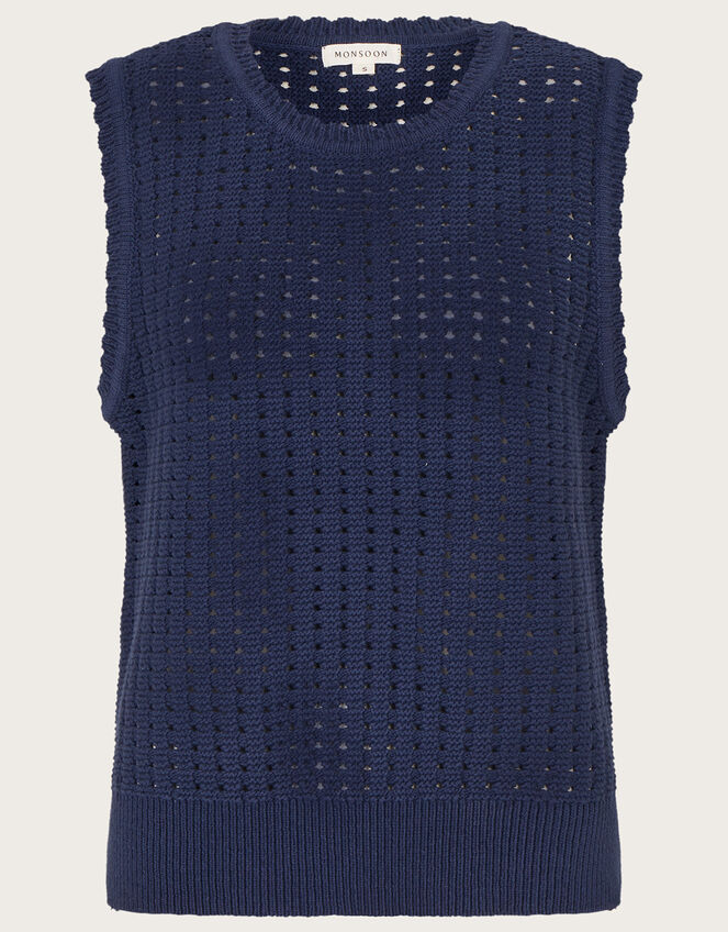 Stitch Knit Tank Top, Blue (NAVY), large