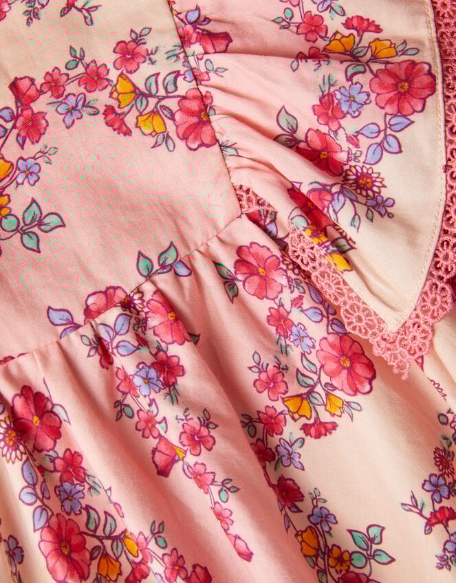 Floral Lace Trim Frill Dress, Pink (PINK), large