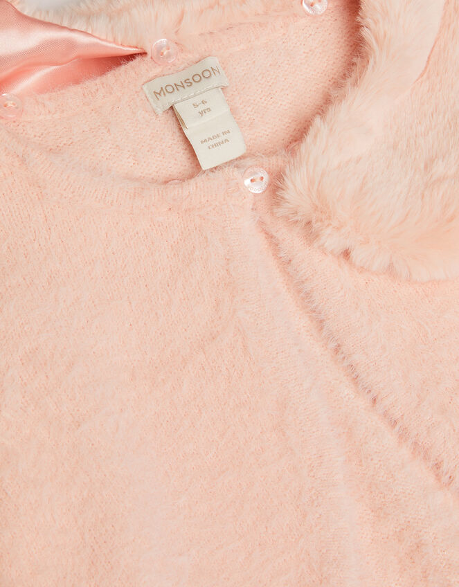 Faux Fur Collar Cardigan, Pink (PINK), large