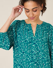 Printed Button Front Blouse, Green (GREEN), large