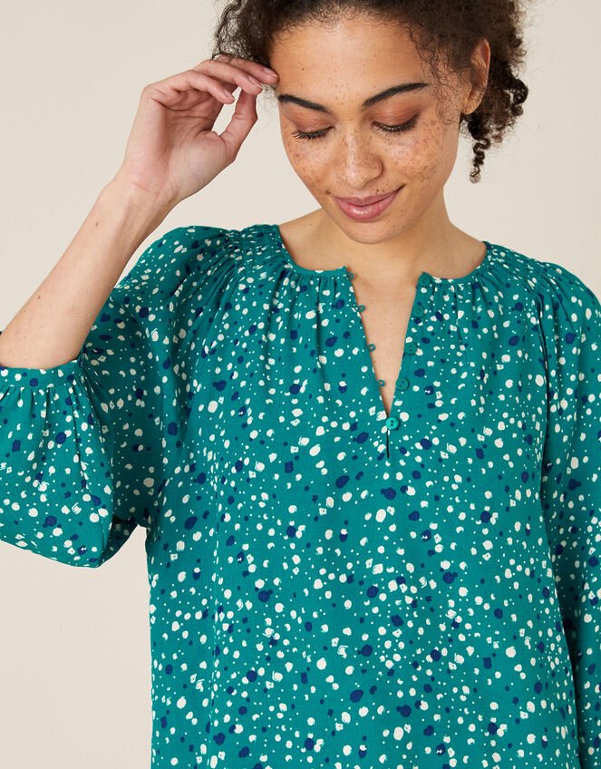 Printed Button Front Blouse, Green (GREEN), large