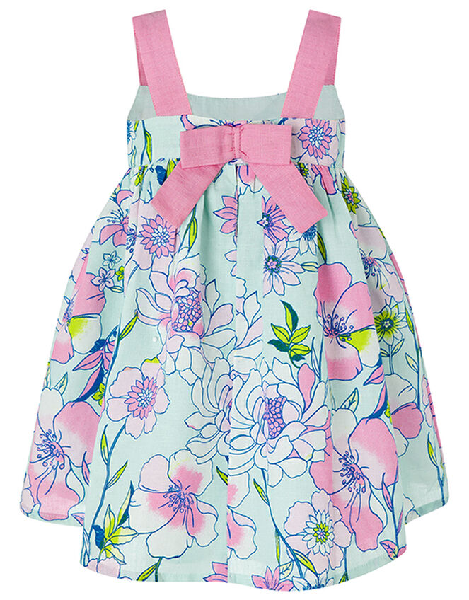 Baby Octavia Floral Dress in Linen and Organic Cotton, Green (MINT), large