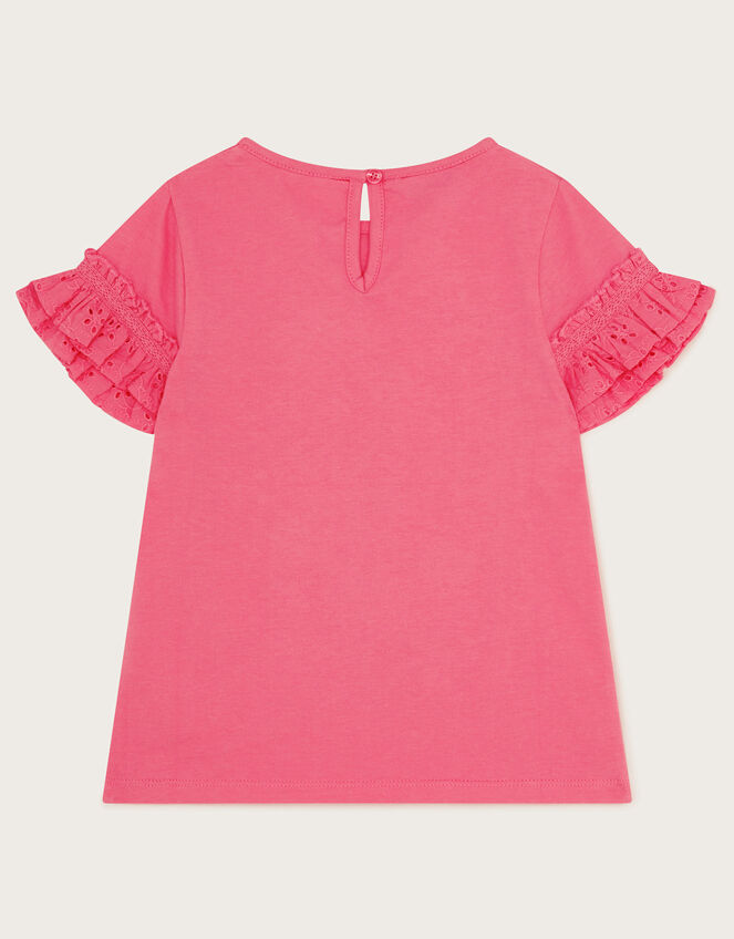 Stamp Print Ruffle T-Shirt, Pink (PINK), large