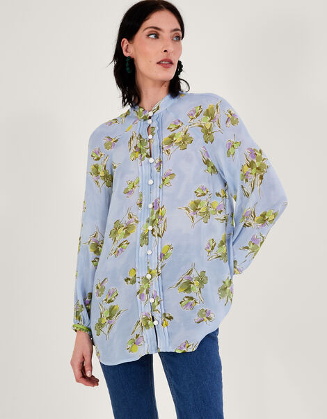 Talitha Print Blouse in Sustainable Viscose, Blue (BLUE), large