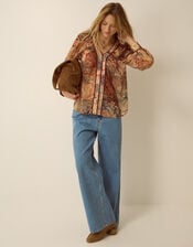 Evelina Sheer Floral Print Top, Brown (BROWN), large