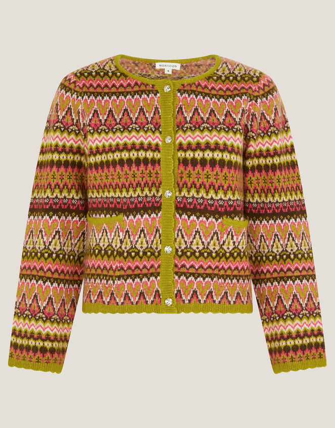 Fiona Fair Isle Cardigan, Pink (PINK), large