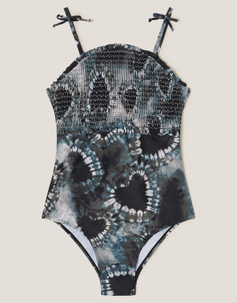 Tie-Dye Heart Smocked Swimsuit, Black (BLACK), large