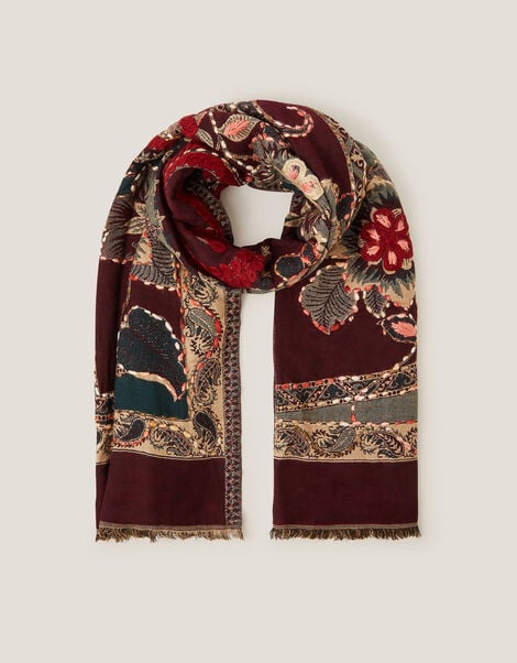 Evie Embroidered Paisley Scarf, , large