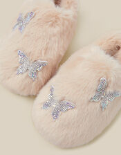 Fluffy Rhinestone Butterfly Slippers, Ivory (IVORY), large