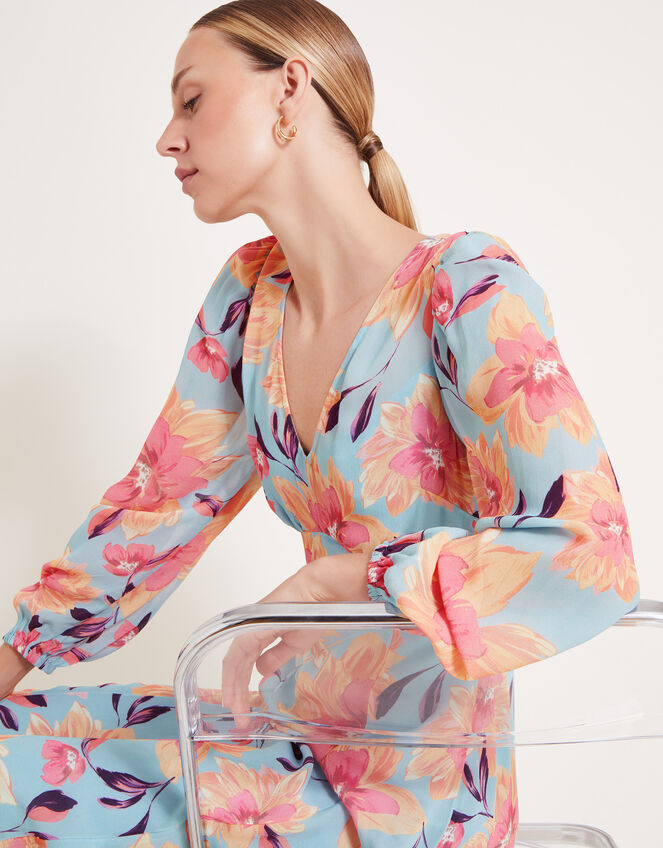 Lilith Floral Print Dress, Blue (BLUE), large