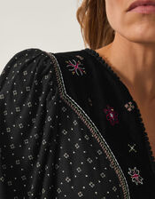 Zoie Embroidered Print Midi Dress, Black (BLACK), large