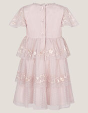 Sophie Embroidered Polka Dot Tulle Dress, Pink (PALE PINK), large