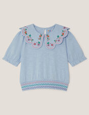 Embroidered Scallop Collar Top, Purple (LILAC), large