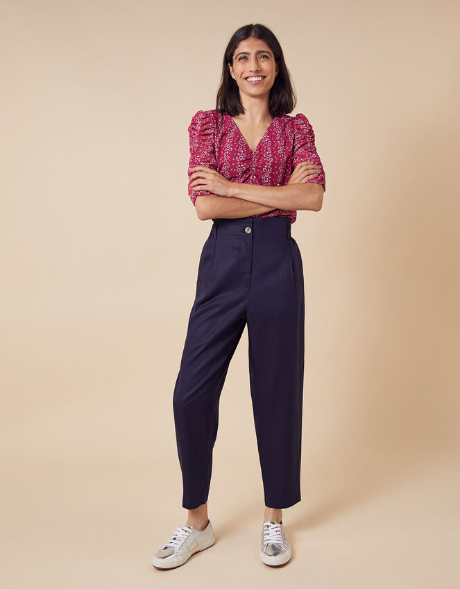 Tapered Cropped Trousers in LENZING™ TENCEL™, Blue (NAVY), large