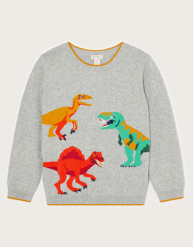 Dominic Dinosaur Knitted Jumper, Grey (GREY), large