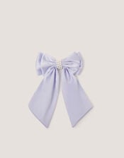 Long Pearl Satin Bow Hair Clip, Blue (PALE BLUE), large