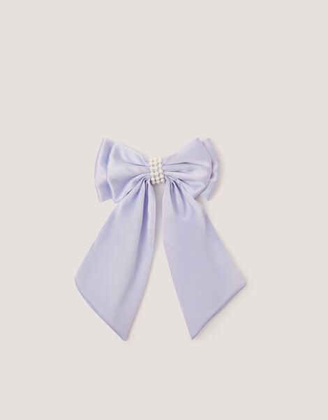 Long Pearl Satin Bow Hair Clip, Blue (PALE BLUE), large