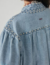Maison Hotel Embroidered Denim Jacket, Blue (PALE BLUE), large