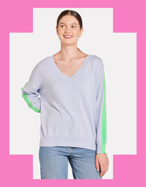 Wispr Summer Stripe V-Neck Jumper, Blue (BLUE), large