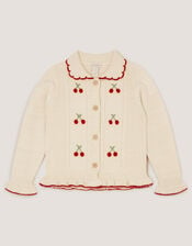 Cherry Embroidered Cable Knit Cardigan, Ivory (IVORY), large