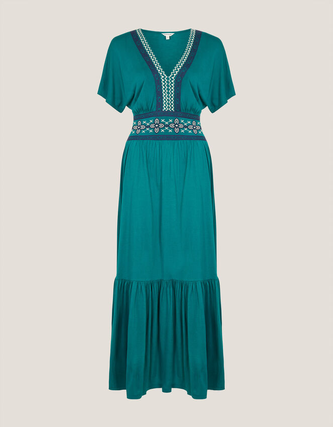 Jacqui Embroidered Jersey Midi Dress, Teal (TEAL), large