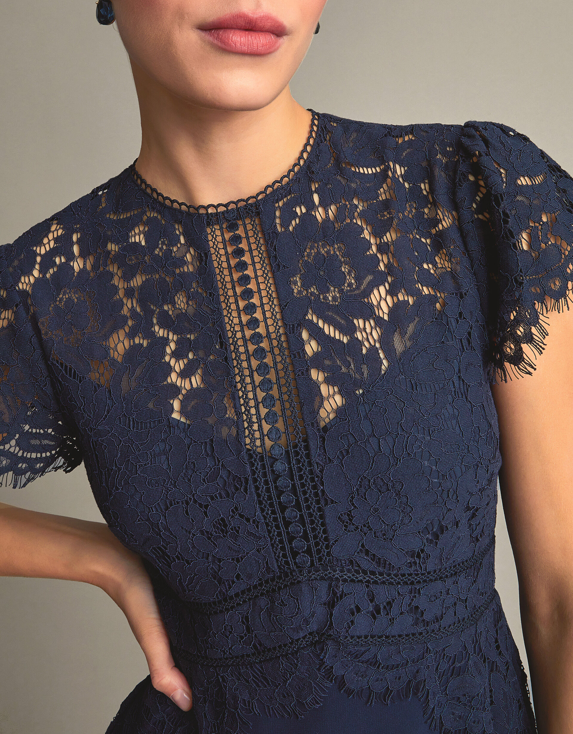 Navy blue lace dress midi top