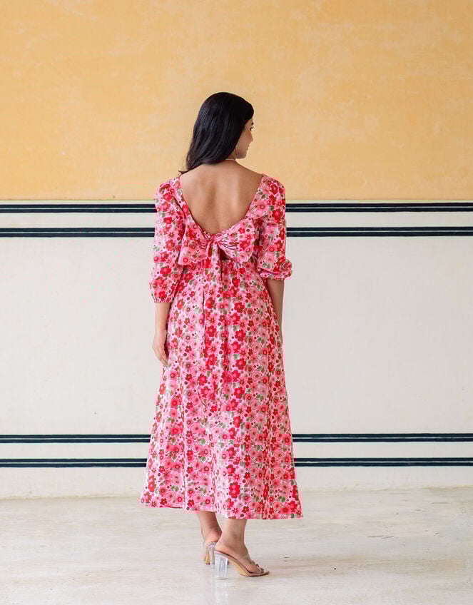 India & Mills Lottie Poppy Print Midi Dress, Pink (PINK), large