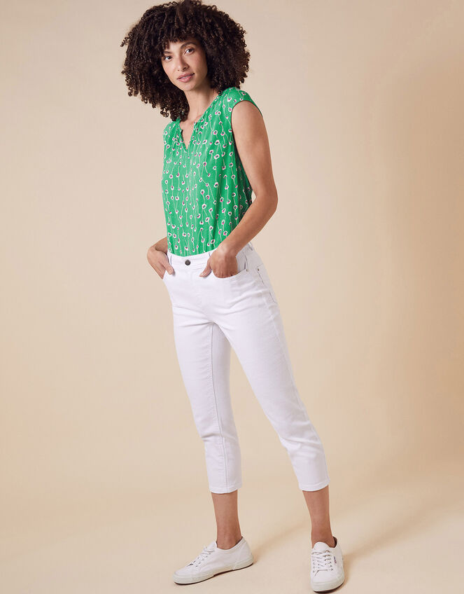 Printed Sleeveless Top with LENZING™ ECOVERO™, Green (GREEN), large