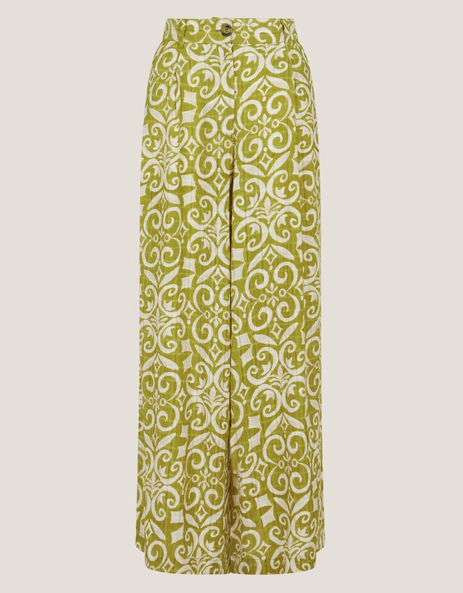 Trinny Hand-Screen Print Wide Leg Trousers, Green (GREEN), large
