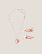 Unicorn Heart Locket Necklace & Hair Clips Set, , large