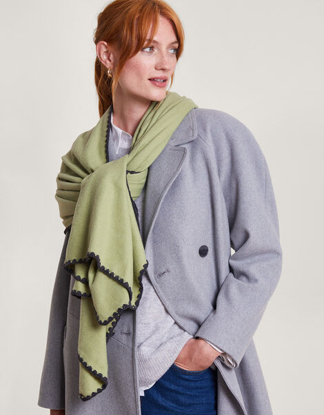 Embroidered Scallop Soft Touch Scarf, Green (GREEN), large