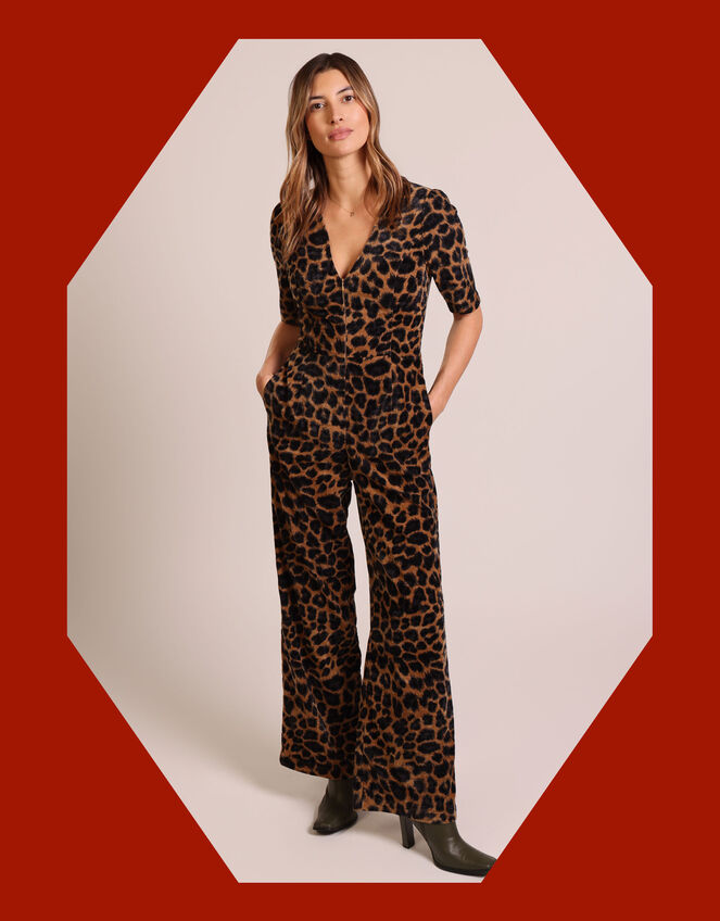 Traffic People Clan Leopard Print Jumpsuit, Black (BLACK), large