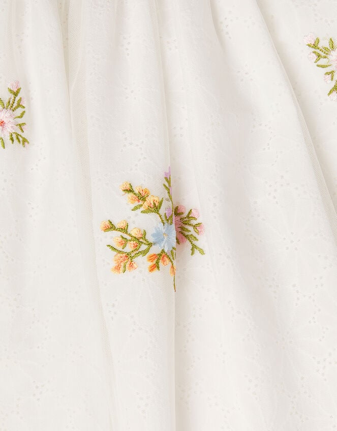 Aria Sleeveless Floral Broderie Dress, Ivory (IVORY), large