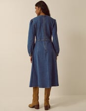 Military Denim Midi Dress , Blue (MID AUTHENTIC BLUE), large