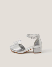 Diamanté Bow Metallic Two-Part Heels, Silver (SILVER), large