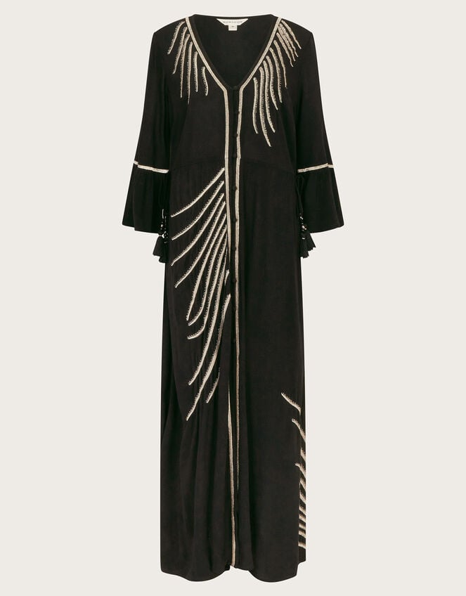 Cali Embroidered Leaf Kaftan Dress, Black (BLACK), large