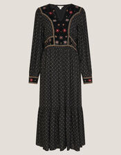 Zoie Embroidered Print Midi Dress, Black (BLACK), large
