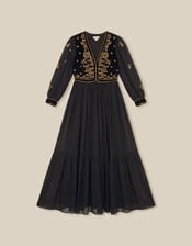 Ella Floral Embellished Velvet Maxi Dress, Black (BLACK), large