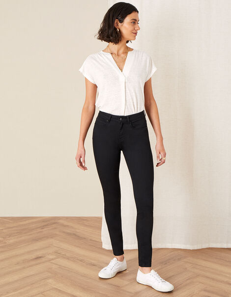 Nadine Short Length Jeans with Organic Cotton, Black (BLACK), large